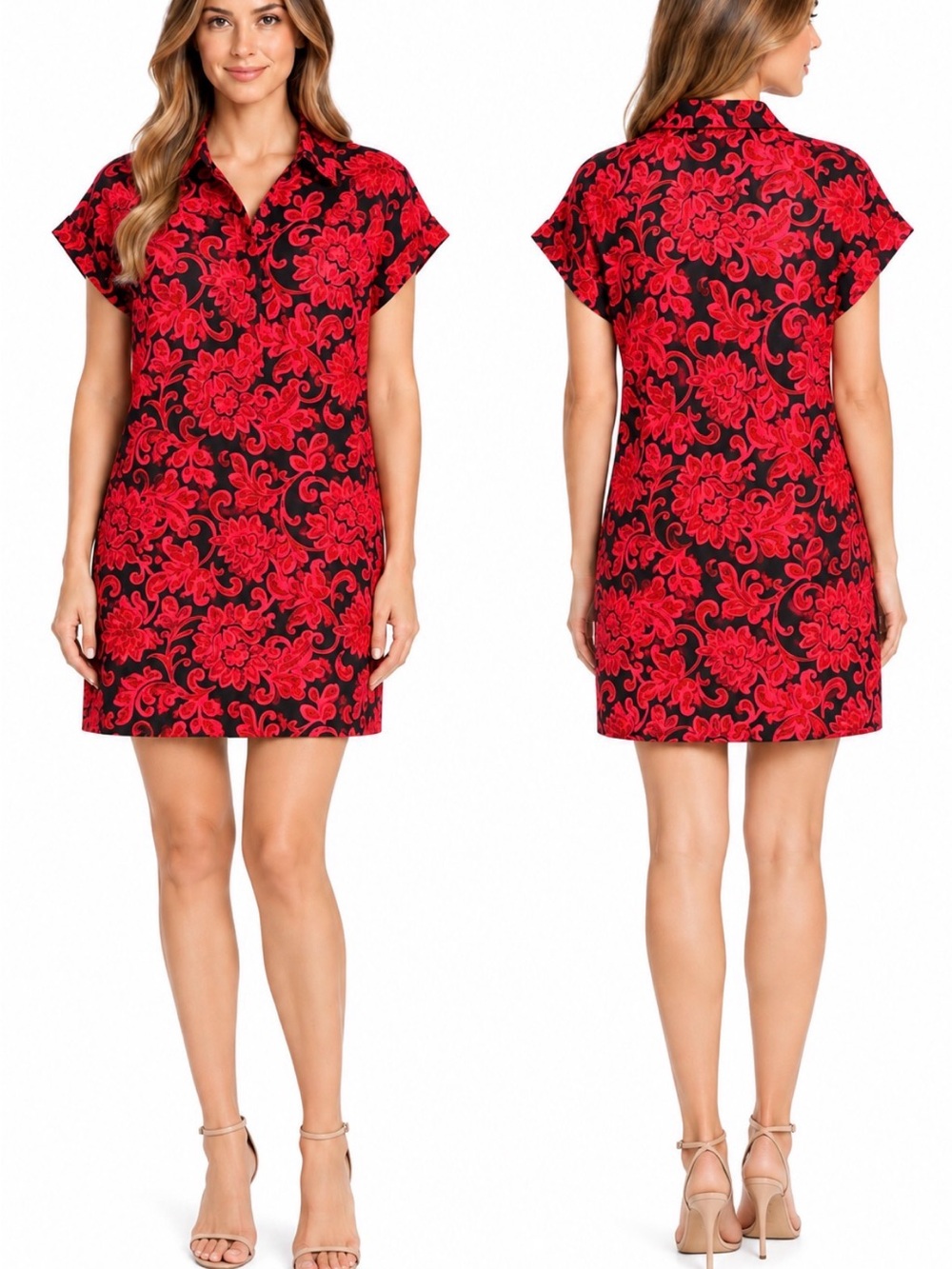 Preston & York Size 14 Red Black Paisley Floral Mini Dress NWT